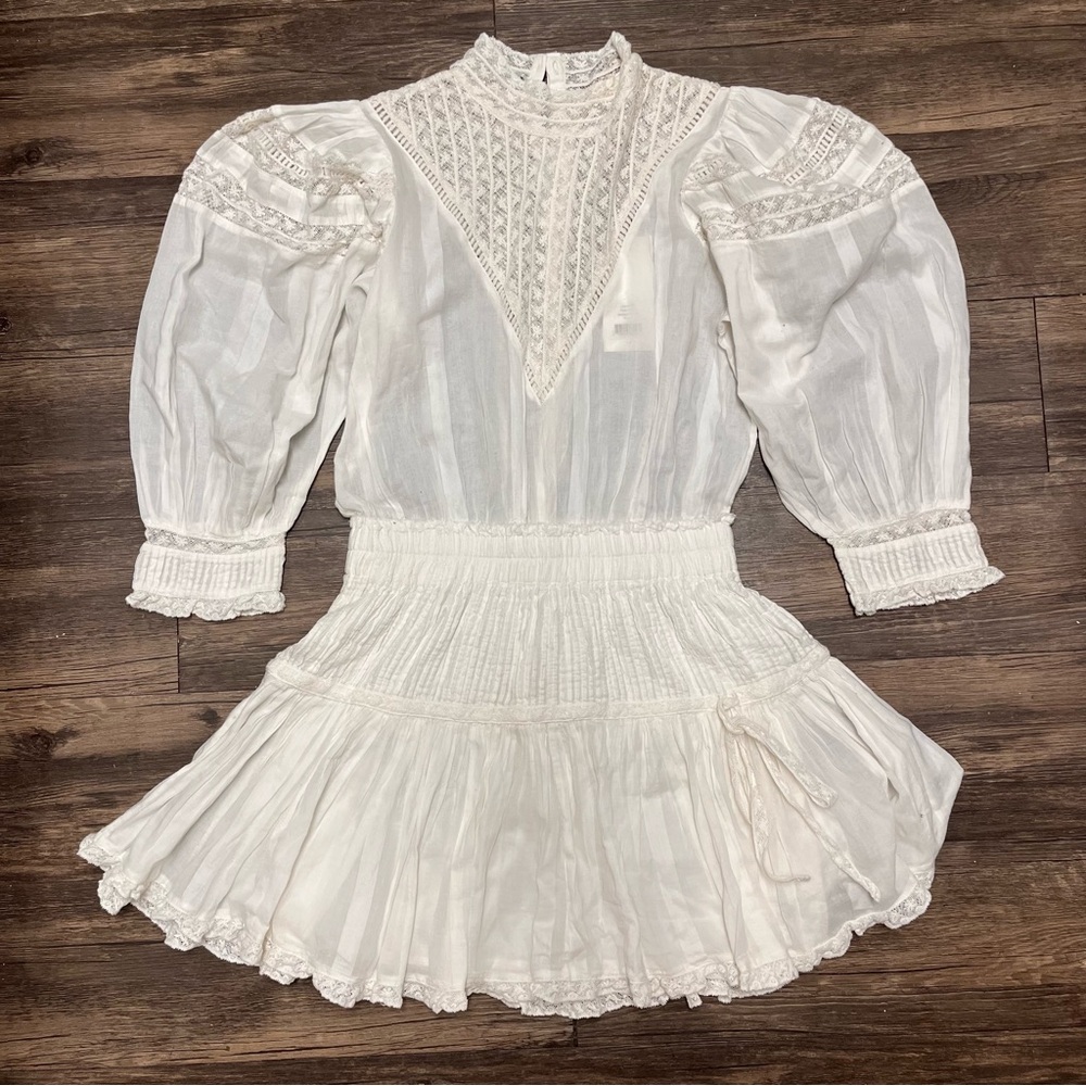 LoveShackFancy Viola Dress Antique White Lace Cotton Prairie Mini S Coquette - Picture 6 of 15